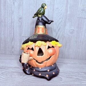 Vintage 80 ceramic Jack o lantern pumpkin scarecrow lamp base no cord decoration